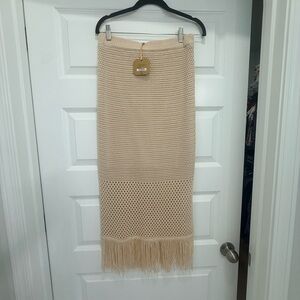 Chic Beige Fringe Maxi Skirt